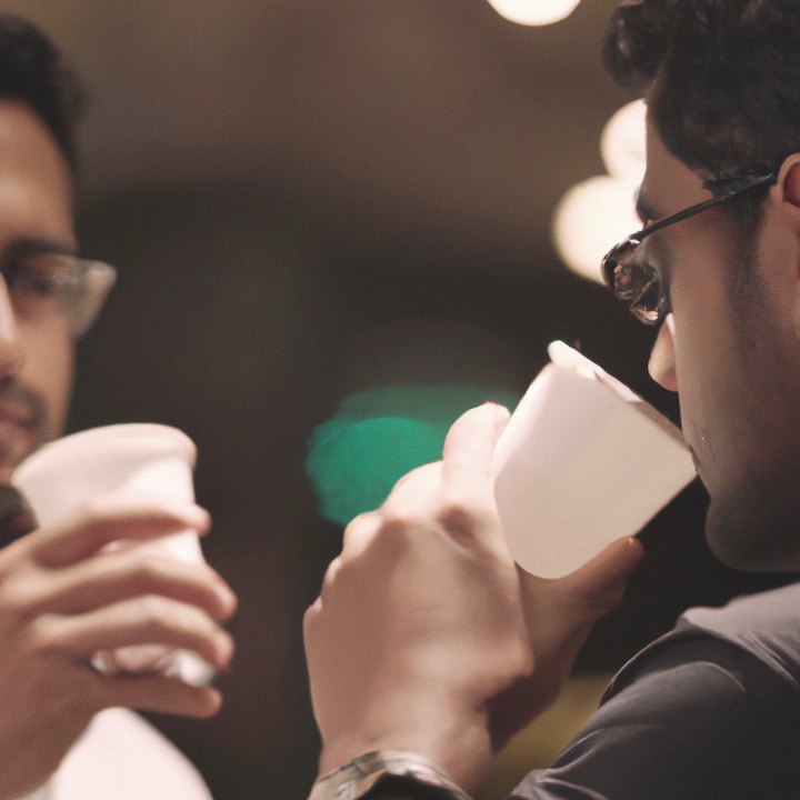 Two friends talking over coffee at a café
